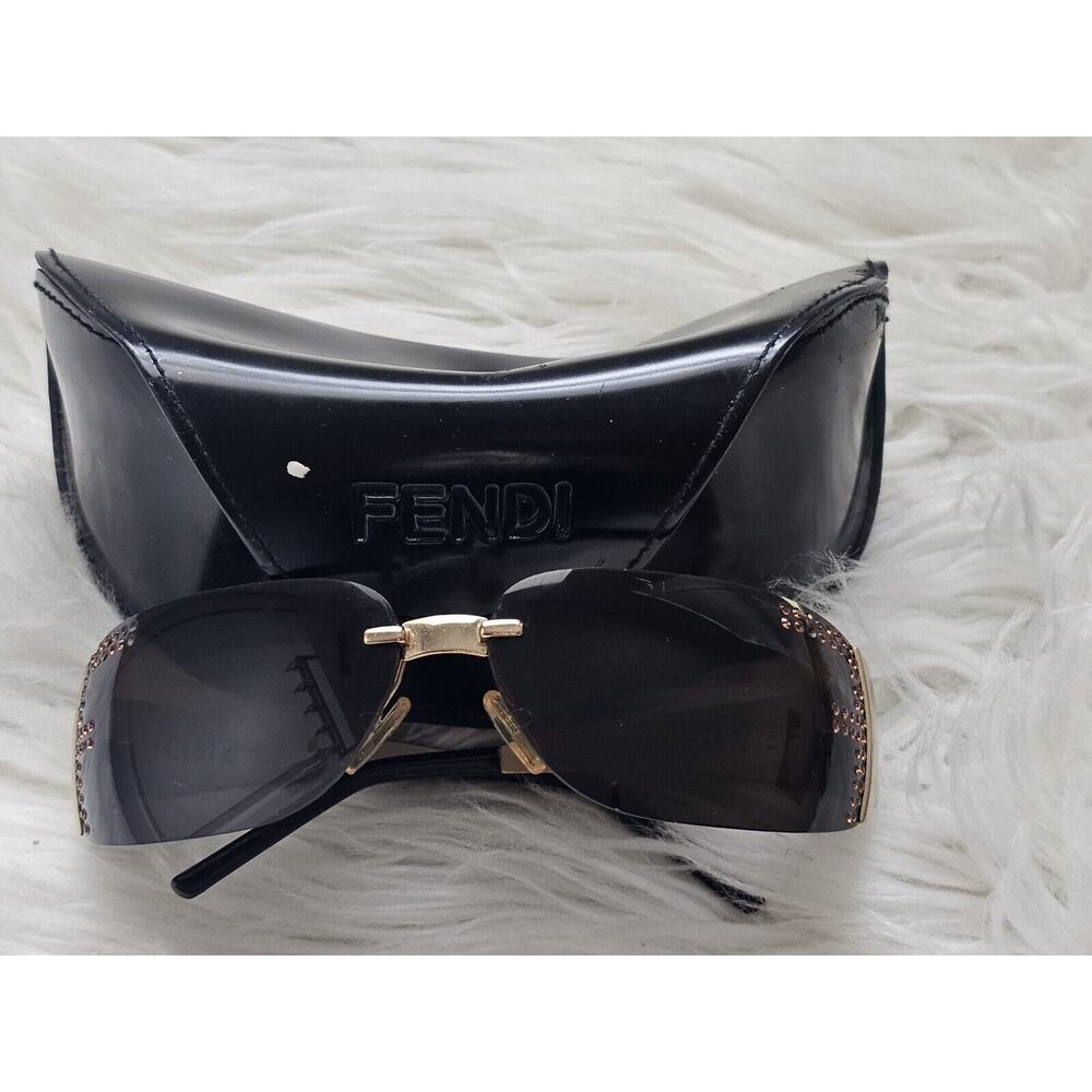 Vintage Fendi Sunglasses Womens Black Rhinestone Logo Rimless Oval Square